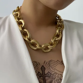 

2020 Miami Cuban Punk Choker Necklace Collar Statement Hip Hop Big Chunky Golden Thick Chain Necklace Women man Jewelry