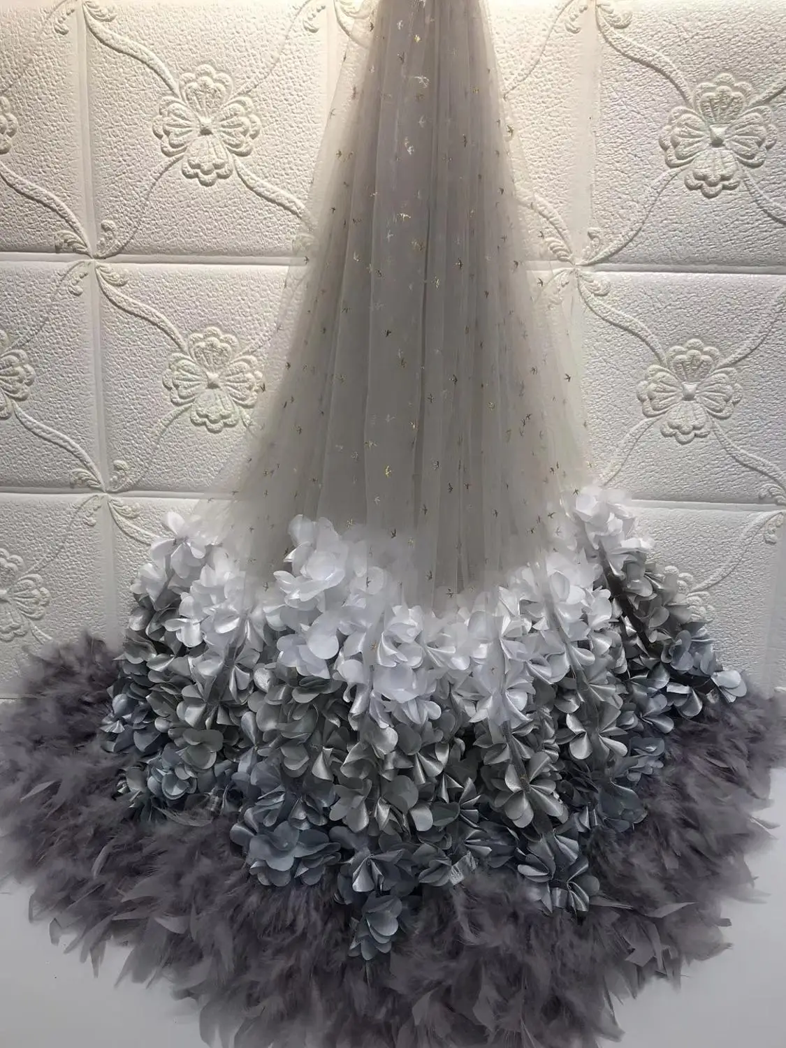 

African Beaded lace fabric 2019 High quality grey mbroidered Nigerian net lace guipure lace fabric 5 yards