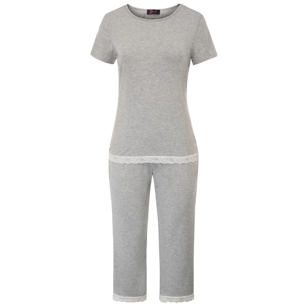 Women's 2pcs Set Comfy Modal Sleepwear Short Sleeve Tops+Cropped Pants summer comfortable stretch nightwear ladies Pajama sets