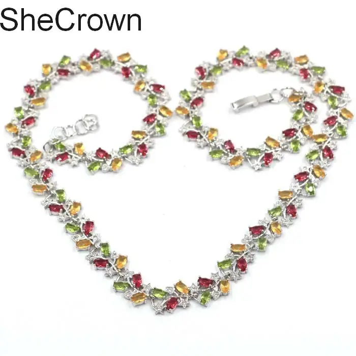 

Multi Color Rhodolite Citrine Peridot CZ Silver Necklace 19.0-19.5in16x10mm