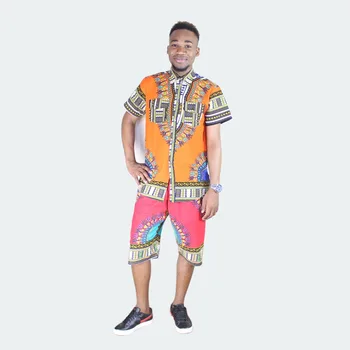 

turkey Unisex t-shirt African 100% Cotton Single Breasted Orange Dashiki Tops Shirts caftan kurta men