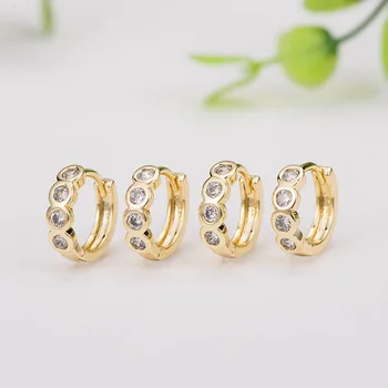 

4PCS 24K Gold Color Brass with Zircon Round Earrings Hoop Earring Clip High Quality DIY Jewelry Making Findings