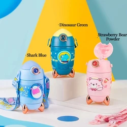Children's Vacuum Flask High-value Cartoon Rocket Straw Cup 316 Stainless Steel Kindergarten Drinking Cup