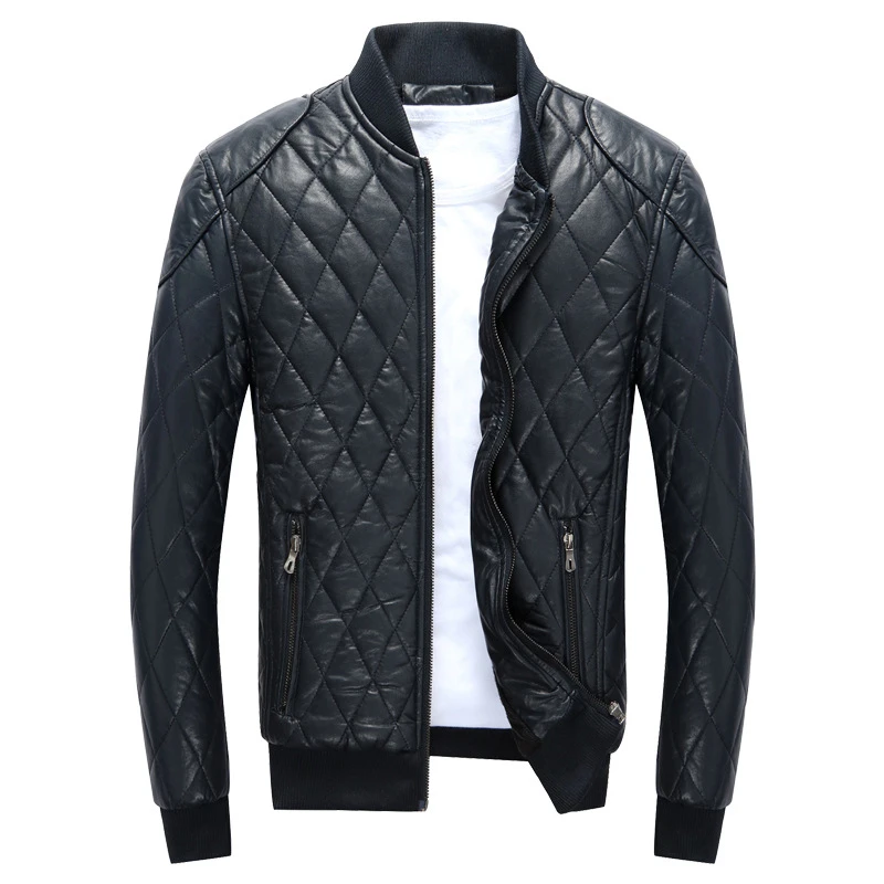 Winter New Men's PU Leather Jacket Stand Collar Thick Warm Clothing Slim Fits Male Parkas Fashion Motorcycle Leather Coats,15611