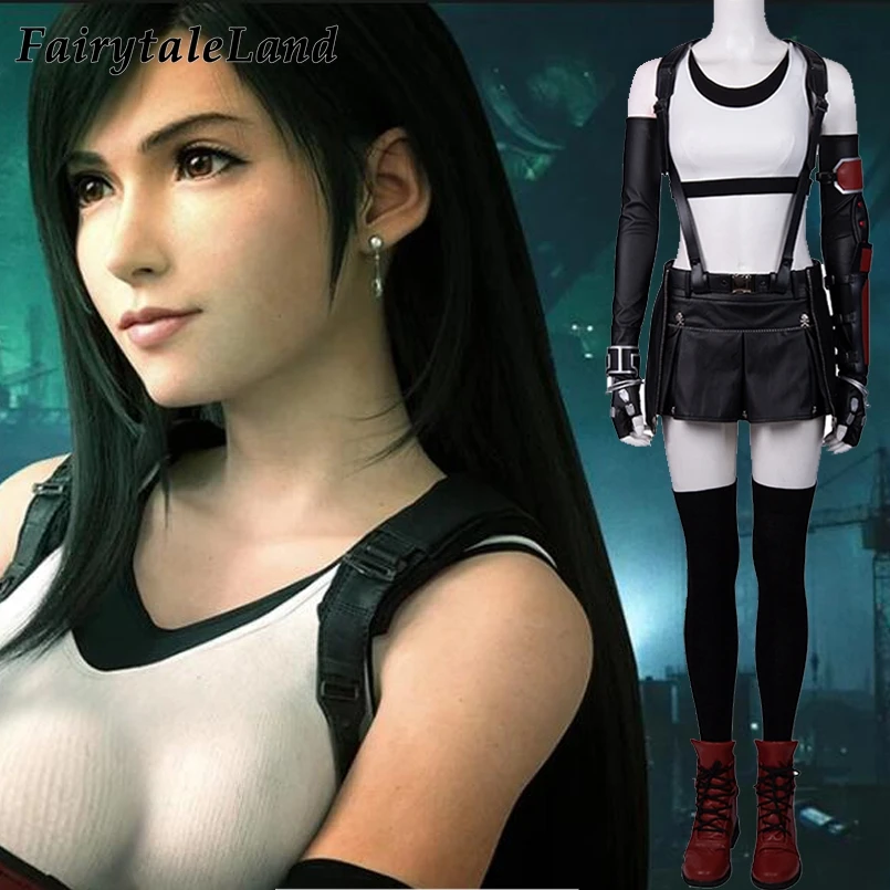 

Final Fantasy VII Remake Cosplay Costume Fancy Halloween Sexy Women Tifa Lockhart Costume Adult Tifa Outfit Boots Accessories