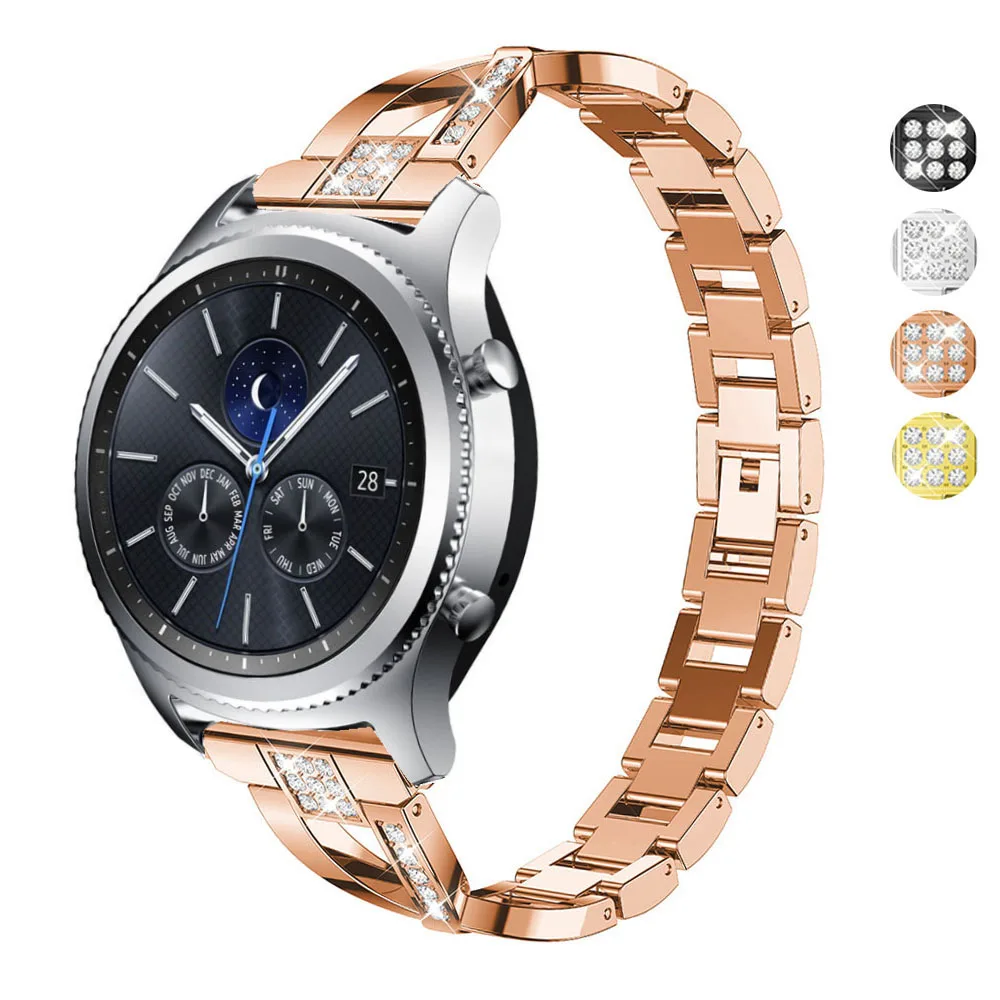 3 DELELE Samsung gear s3 frontier classic watch band with diamonds rosegold (01)