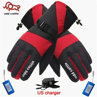 Зима 7,4 v грелка для рук Электрические теплые перчатки перезаряжаемые перчатки с подогревом на батарейках мотоциклетные велосипедные лыжные перчатки унисекс - Цвет: Red US plug