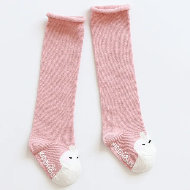 pink rabbit SLKMSWMDJ/осенне-зимние хлопковые чулки для малышей, обтягивающие детские гольфы с рисунком из мультфильма, Нескользящие Детские чулки для детей 0-3 лет - Цвет: pink rabbit
