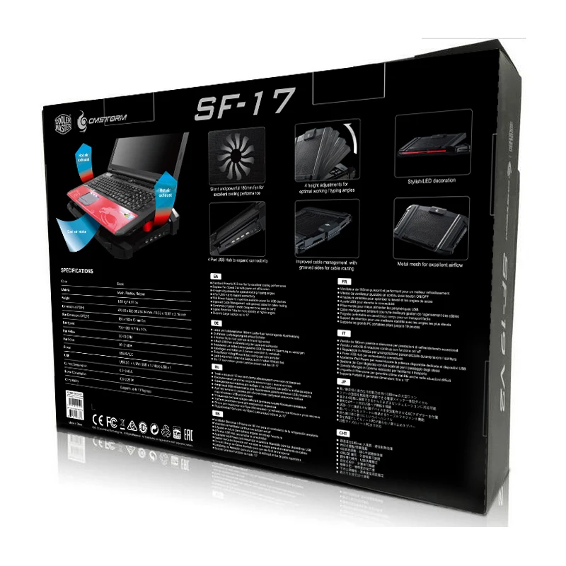 Cooler Master SF-17 Нескользящая игровая охлаждающая подставка для ноутбука с большим вентилятором 180 мм эргономичный дизайнерский ноутбук корпус охладителя для ноутбука 0-17'