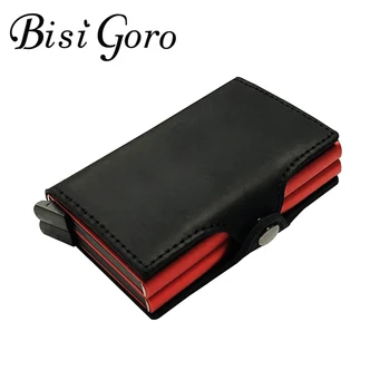 

BISI GORO Business RFID Card Holder Women Men Genuine Leather Metal Wallet Case Card ID Holders New RFID Automatic Credit Wallet