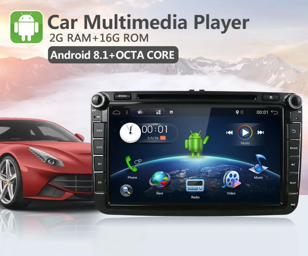 Top 2 DIN Octa Core Android 8.1 Car DVD GPS WIFI USB For Volkswagen GOLF 5 6 POLO TOURAN EOS PASSAT CC TIGUAN SHARAN SCIROCCO Caddy 1