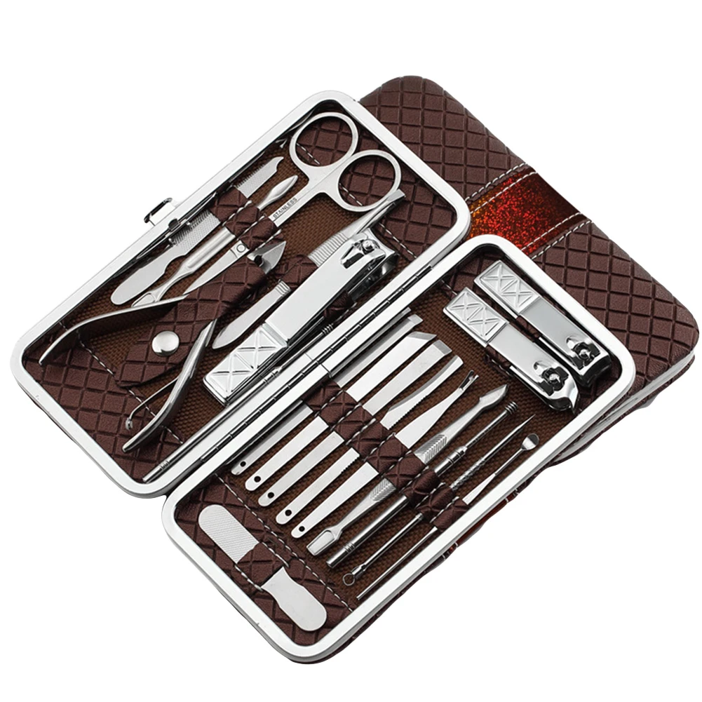 Высокое качество 21/18PcsMultifunction Нержавеющая сталь кусачки для ногтей комплект маникюр, щипцы для кутикулы набор педикюра ногтей, для маникюра с Чехол