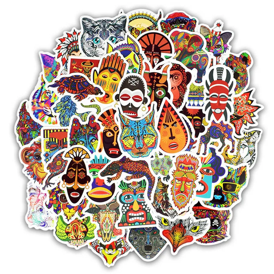 50 PCS Tribal Indian Mandala Pattern Animals Stickers Toys for Kids to DIY Laptop Skateboard Suitcase Fridge Waterproof Sticker