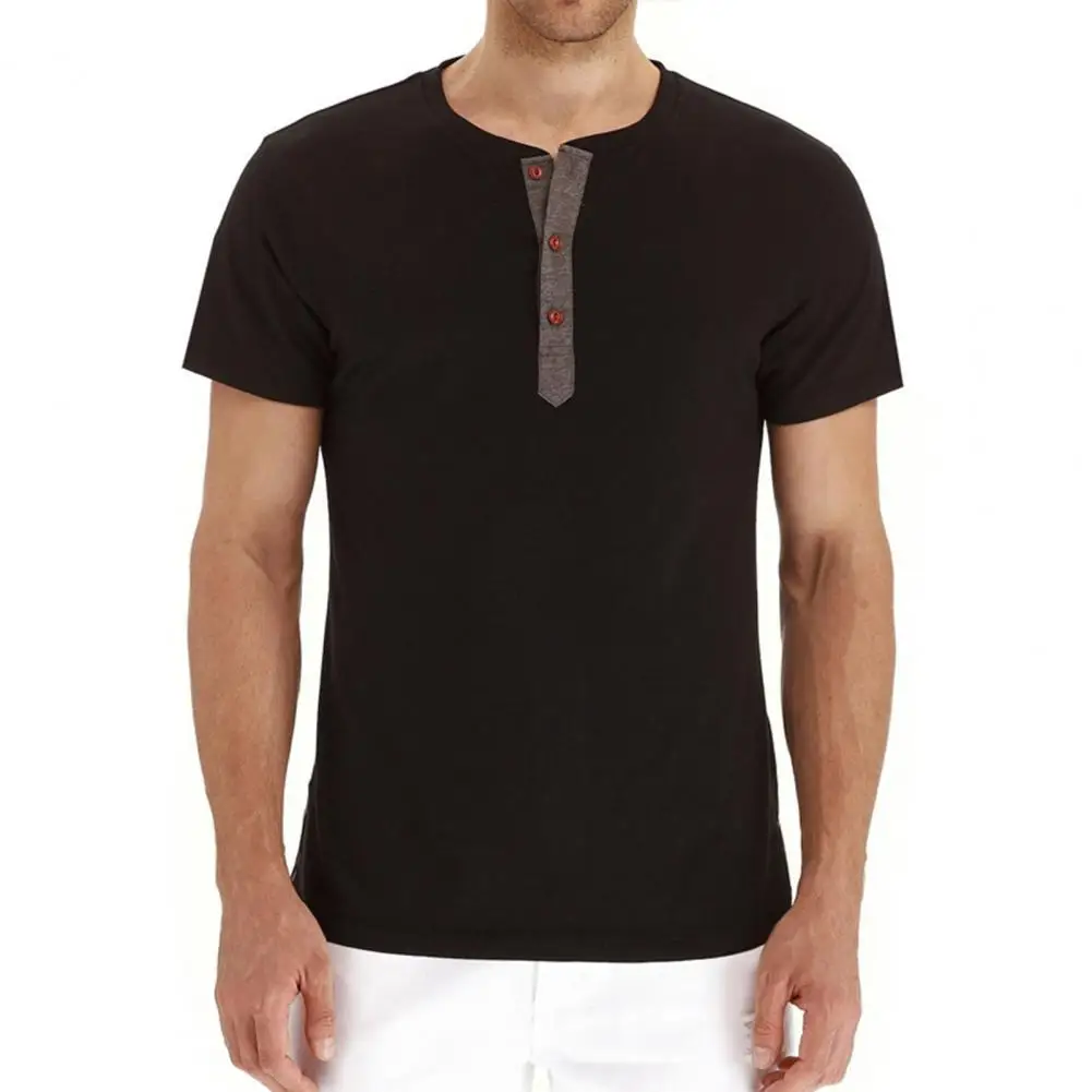 

Men T-shirt Round Neck All Match Summer Short Sleeve Buttons Sweatshirt for Dating