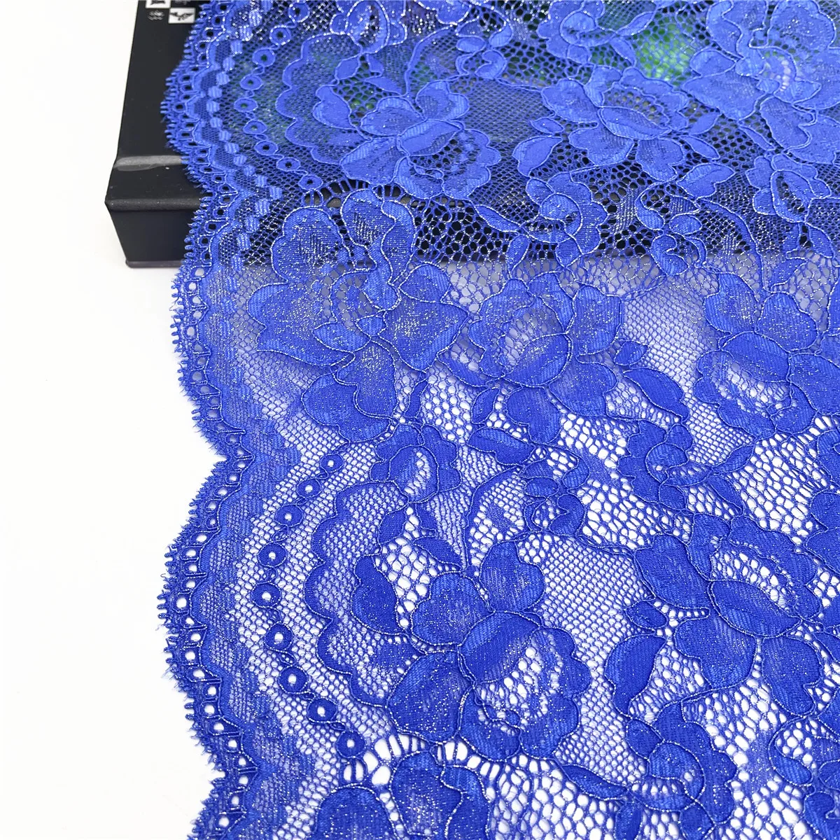3y/lot Width 22.50cm Blue With Foil Shiny Elastic Stretch Lace Trims 2