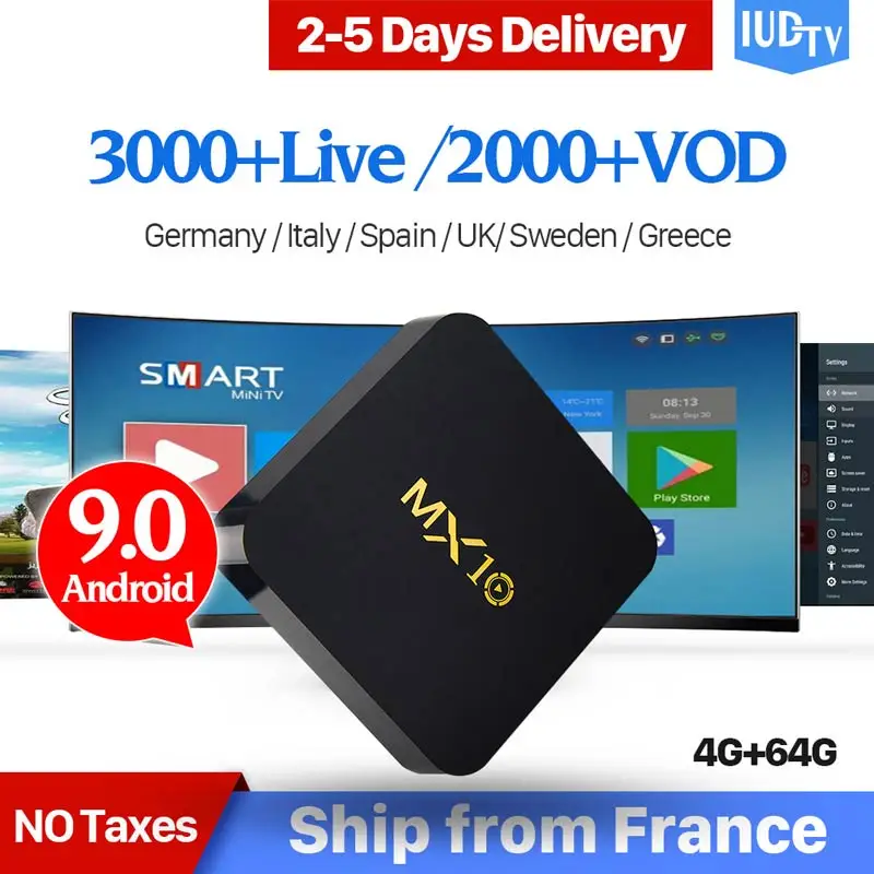 

Android box IPTV Sweden Spain MX10 4G 64G IPTV Subscription IUDTV PRO Code IPTV Arabic French India Italy Germany IP TV box