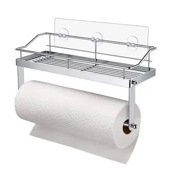 

Stainless steel Toilet paper holder Adhesive Paper Towel Holder With Shelf Storage Wall Basket For Kitchen,Bathroom Accessories