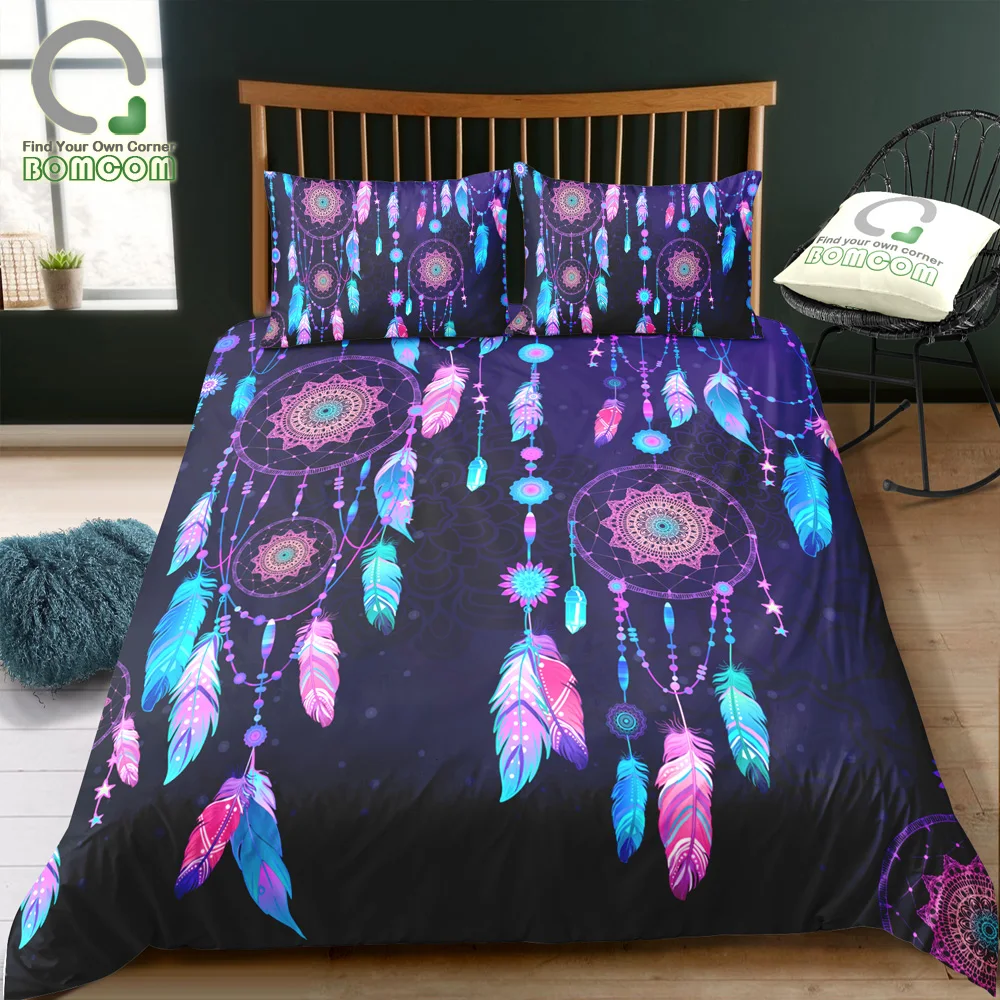 

BOMCOM Digital Printing Bedding Set Hand Drawn Talisman Dream Catcher Hipster Bohemian Chic Tribal Duvet Cover 100% Microfiber