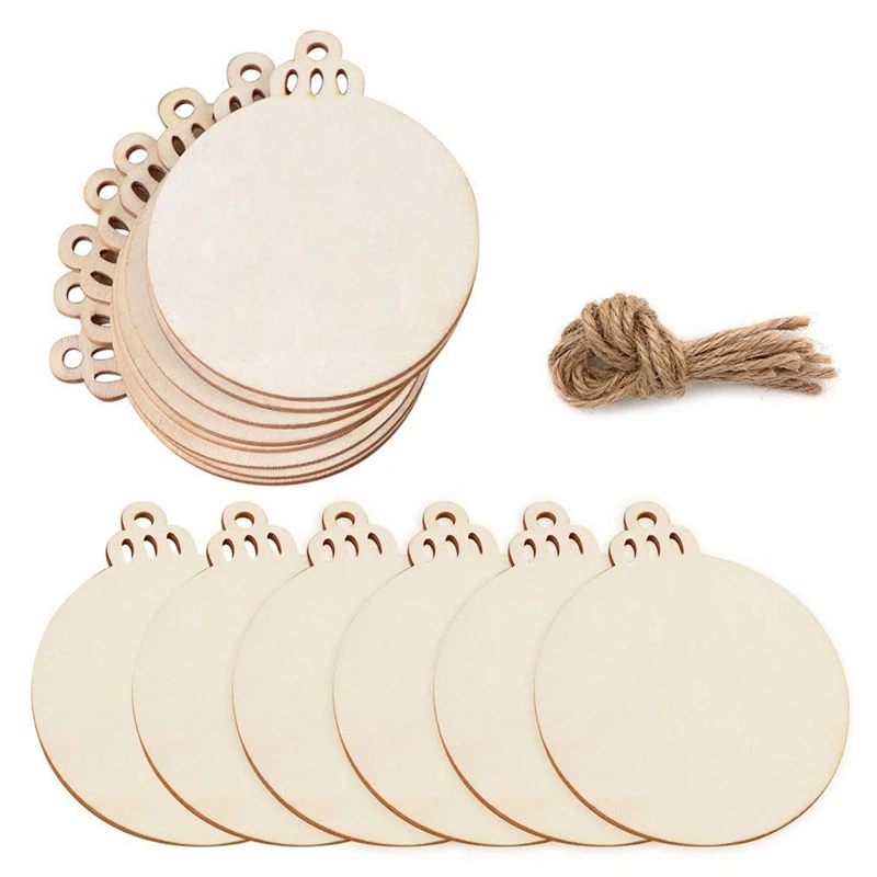 

Practical 100Pcs Natural Wood Slices 3.5 Inch, DIY Wooden Christmas Ornaments Unfinished Predrilled Wood Circles for Crafts Cent