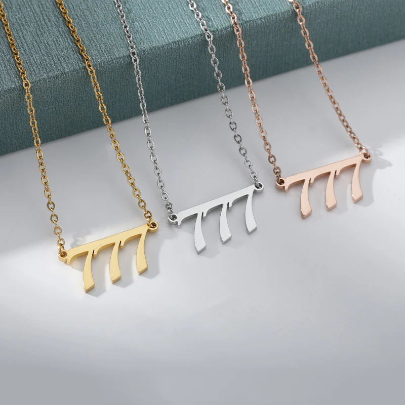 🔢 Old English Angel Number Necklaces – Gold Stainless Steel Numerology Jewelry (111–999) 5