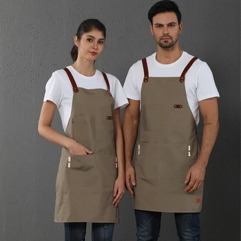 

Women Men Chef Waiter Cooking Apron Catering Adult Bib with Pockets Kitchen Coffee Shop Baking BBQ Pinafore Cleaning Apron