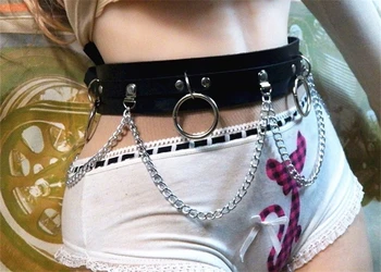 

Direct Deal Punk Leather Belt Laser Metal Chain RingWaist Strap Street Dance Decor NEW