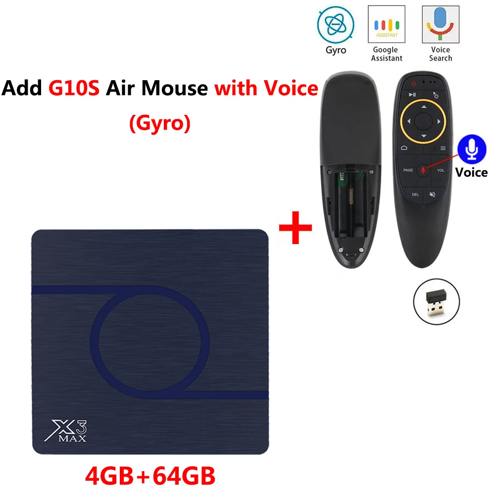 4GB 64GB add G10S ТВ-приставка X3 MAX Amlogic S905X3 Android 9,0 4 Гб ОЗУ 32 Гб 64 Гб ПЗУ 2,4G 5G wifi Bluetooth медиаплеер 4K 8K UHD смарт-приставка - Цвет: 4GB 64GB add G10S