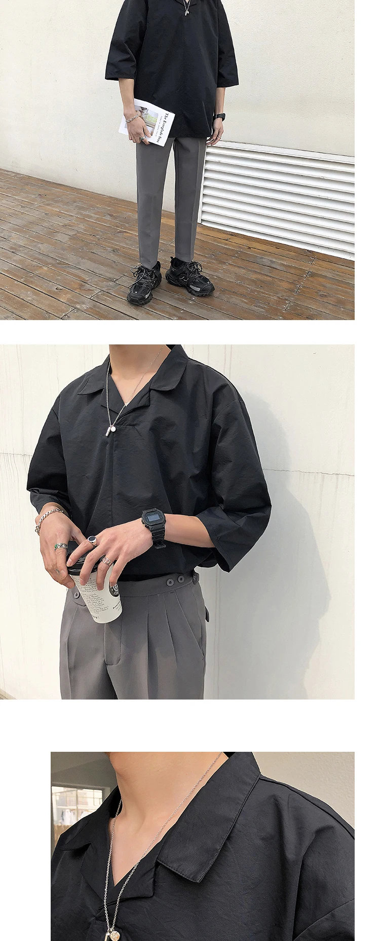 Красивые весенние и летние модели, Корейская версия трендовой пары, Harajuku, однотонная Повседневная рубашка с рукавами, уличная одежда, поп-стиль