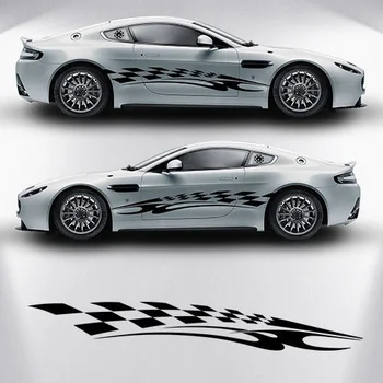 

For 2Pcs Checkered racing side graphic decal for drift car, honda, acura tsx, bmw B703 Car styling
