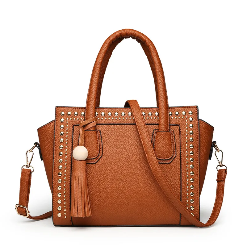 

2019 Summer New Style Shell-Type Handbag Korean-style Fashion Rivet Shoulder Tassel Bag