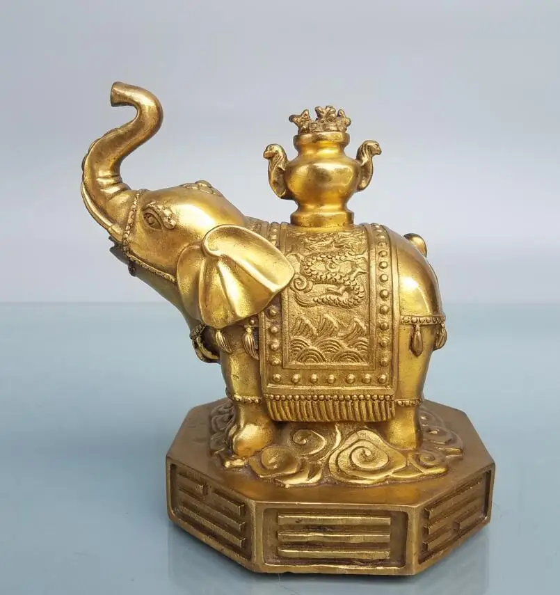

China brass eight trigrams elephant crafts statue