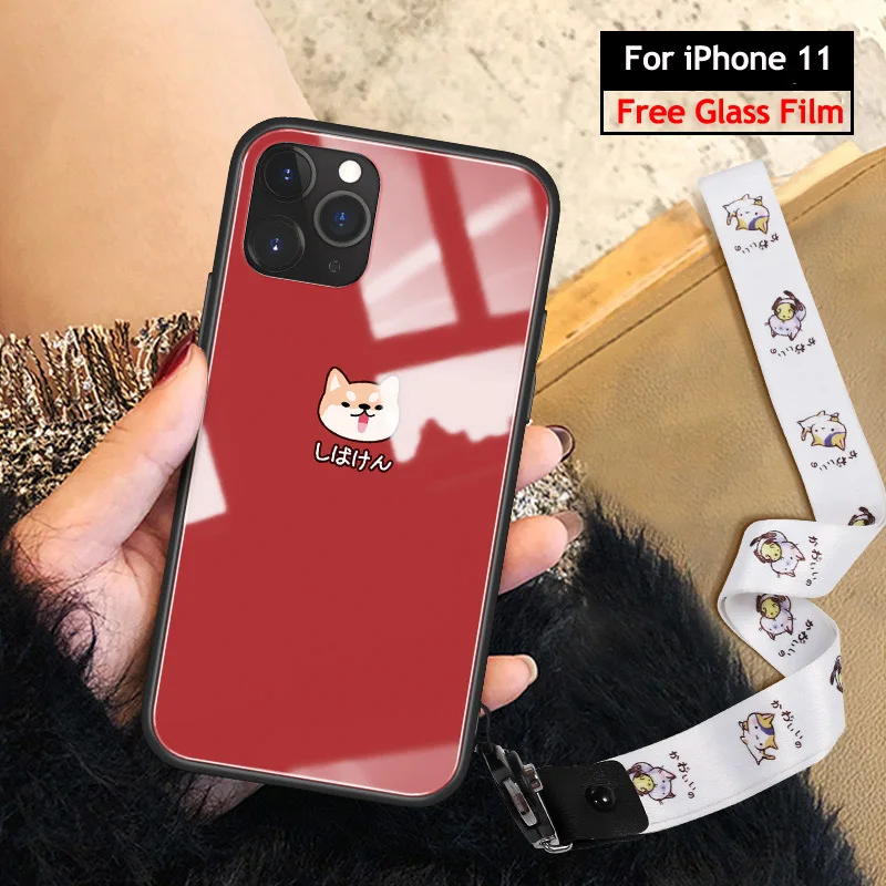 hongsechaiquan Чехол из закаленного стекла для iphone 11 pro max 6,5 6,1 защита животных милые чехлы для телефонов с улыбкой для iphone 11 pro стеклянная оболочка Крышка - Цвет: hongsechaiquan