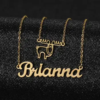 

MYDIY Personalized Merry Christmas Cap Deer Name Necklace For Kid Children Stainless Steel Custom Nameplate Necklaces Gift