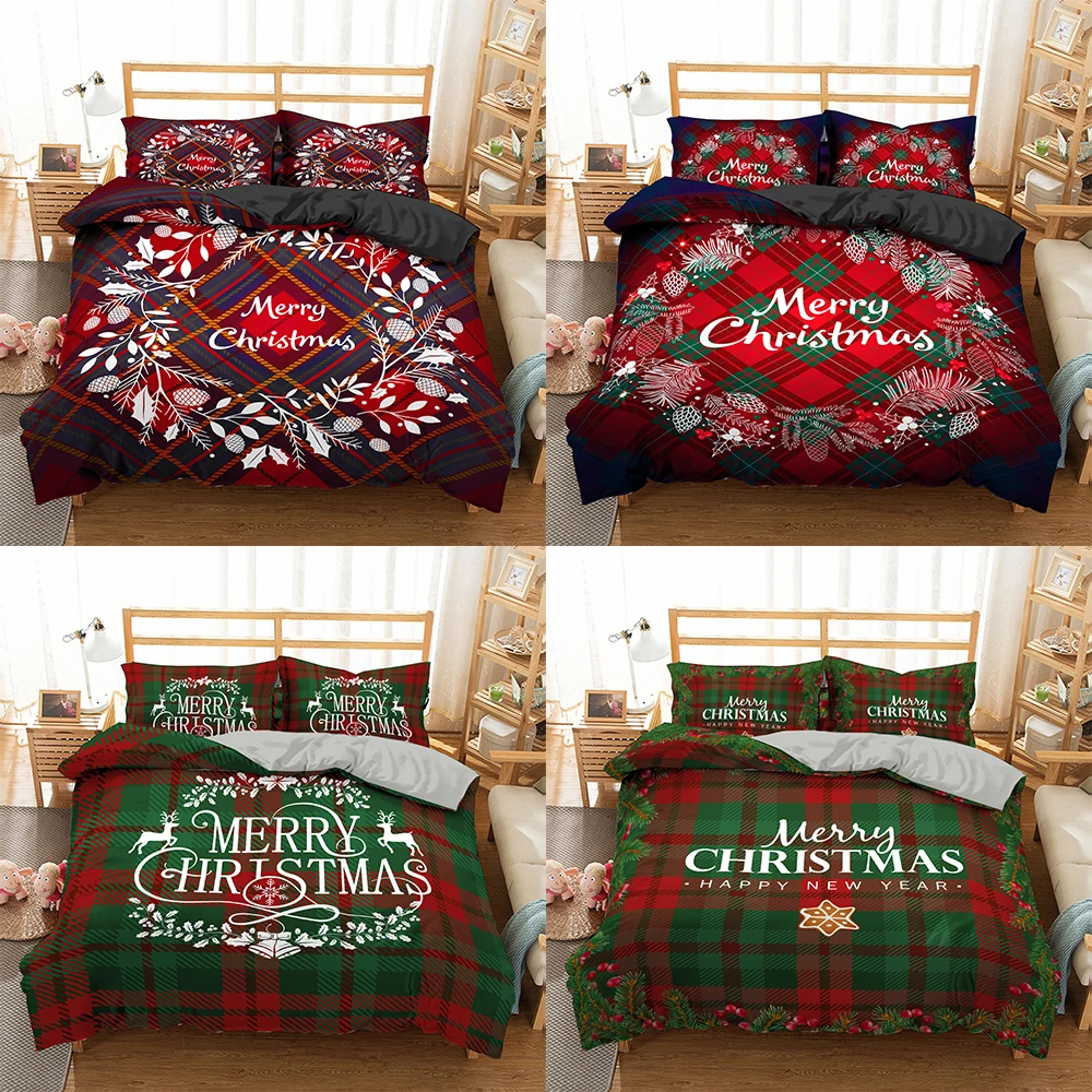 

Boniu 3d Christmas Bedclothes Bedding Set With Pillowcase Duvet Cover Plaid Pattern Pillow Cover For Home Decor
