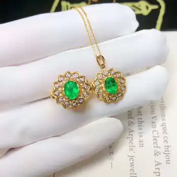 

Real Natural Emerald jewelry set Natural Real Emerald 925 sterling silver 1pc pendant,1pc ring