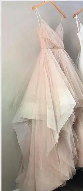 Blush Pink Lakshmigown реальное изображение Bling Длинные платья выпускного вечера оборками Тюль платье вечерние праздничные платья Спагетти ремни Backelss - Цвет: Blush Pink