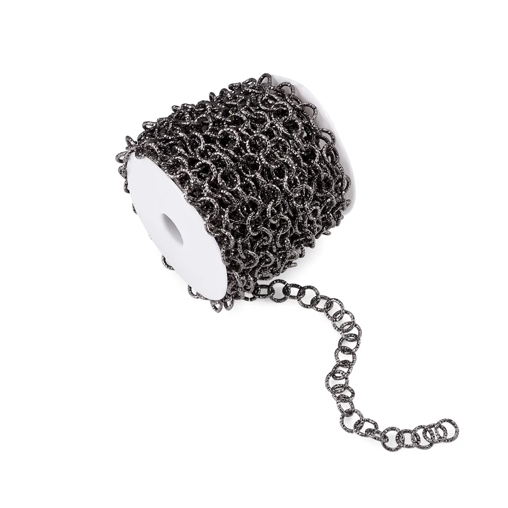 1 Roll Light Gold Gunmetal Color Aluminium Rolo Chains with Spool Belcher Chains DIY Necklaces Making Accessories, 11.5x2mm