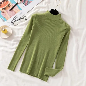 

Winter Women Sweater Slim Half High Collar Elasticity Pullovers Bottoming Knited Casual Warm Sweater