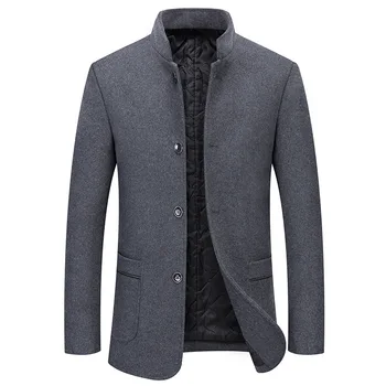 

New Coat Men's Stand Collar plus Cotton Wool Duffle Coat Men's Business Cross-Border Exclusive Iron-Free Fashion Woolen Cloth