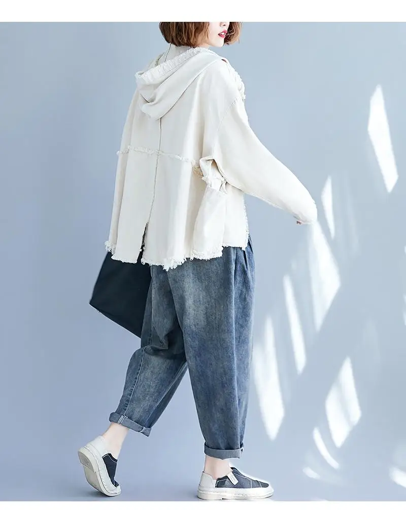 Джинсовая куртка с капюшоном больших размеров, Женская куртка, осенние ...