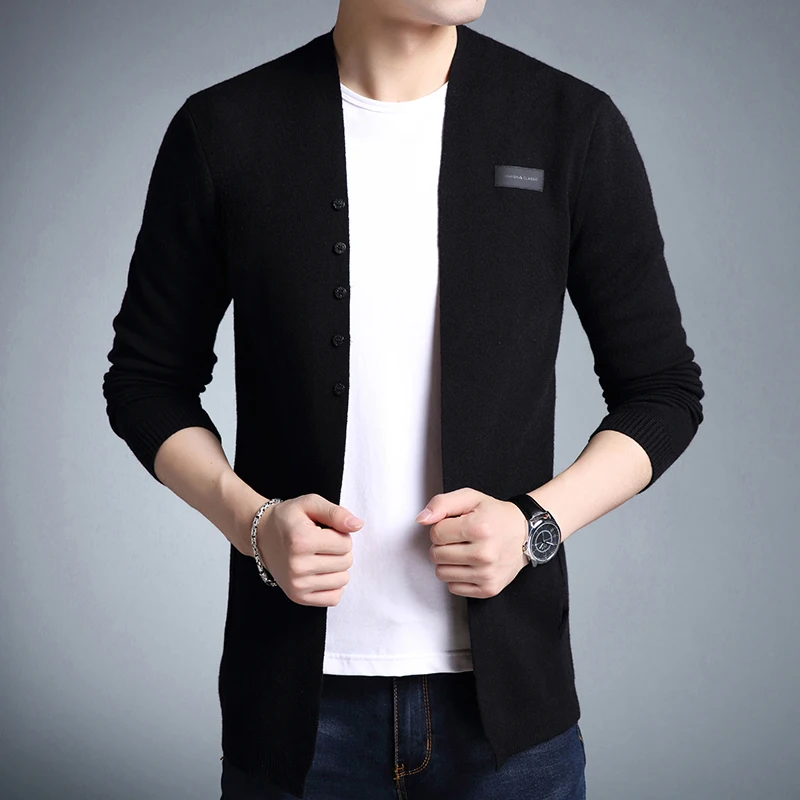 Популярный мужской свитер высокого качества, повседневный однотонный вязаный кардиган, приталенная одежда, мужской осенний свитер 3XL - Цвет: Черный
