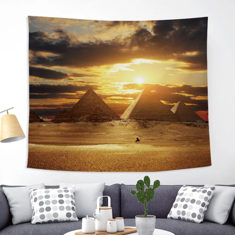 

Pyramid of London Egypt Tapestries Landscape Wall Hanging Shell Tropical Yoga Decor Lake Water Bedspreads Sky Large Woven Custom