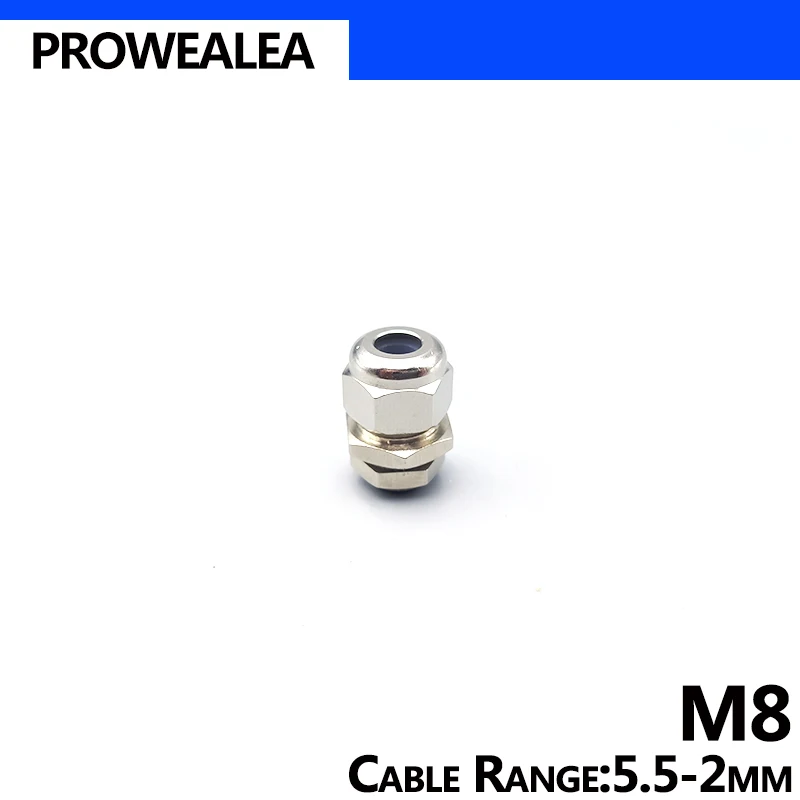 Metal Cable Gland M8 IP68 Waterproof Brass with Weatherproof Silicone Rubber Insert Type Fine Copper Joint electrical connector cable gland cable wire entry