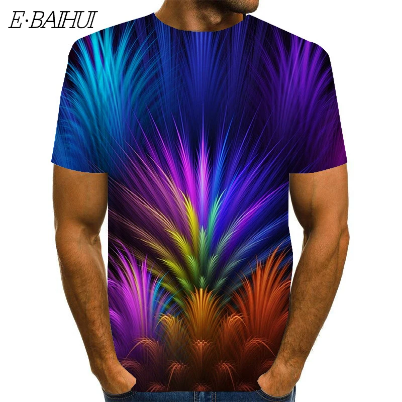 

E-BAIHUI Men And Women T-shirt 3D Digital Printing Gradient Short-sleeved T-shirt Fashion Casual Summer Breathable Top