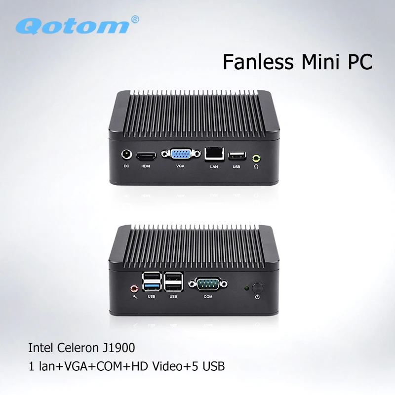 OEM/ODM тонкий мини ПК Q190N безвентиляторный DC 12V HD видео HTPC домашний медиаплеер pc 10W X86