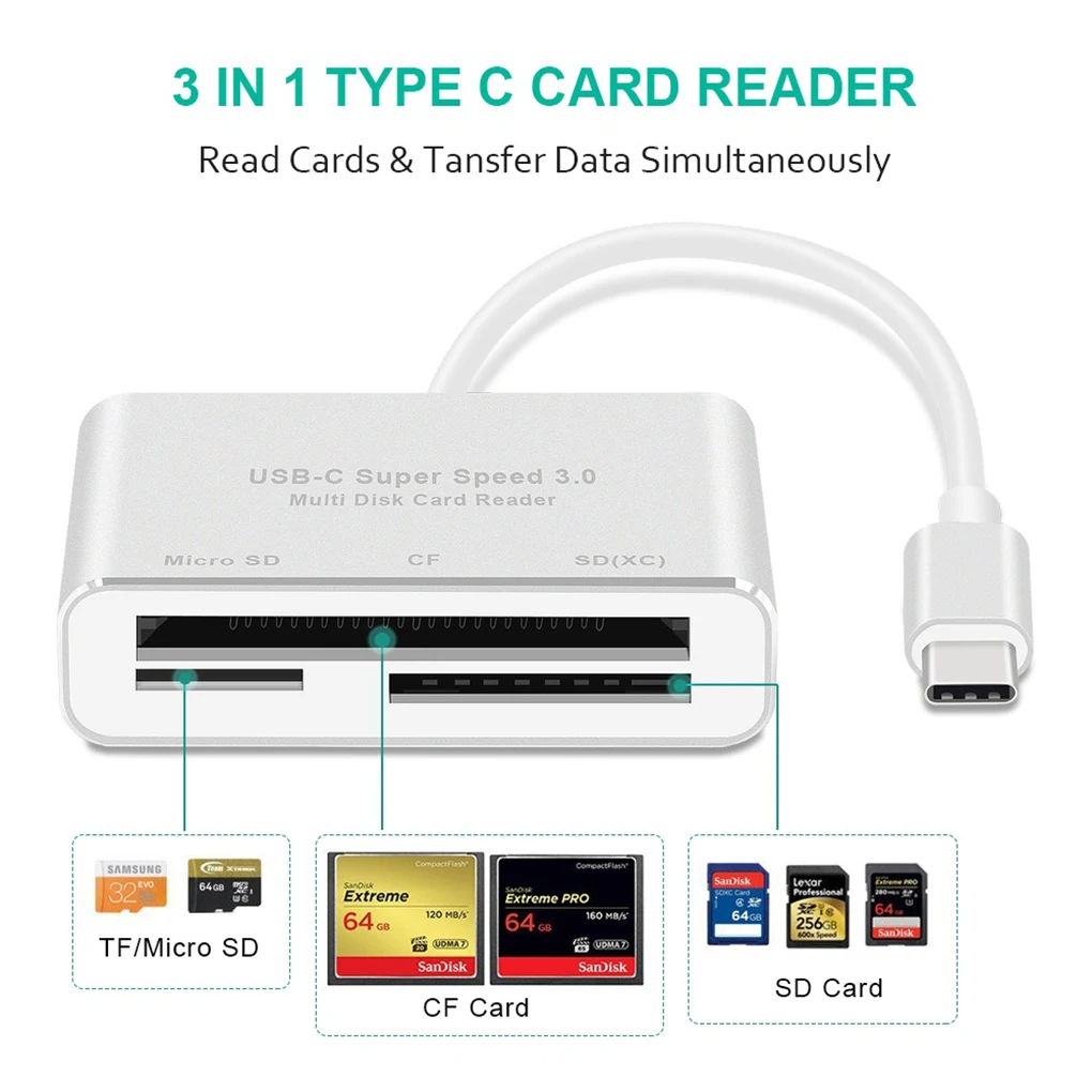 Камера для телефона с портом type-C CF SD TF высокоскоростная карта памяти USB 3,0 алюминиевый корпус кардридер