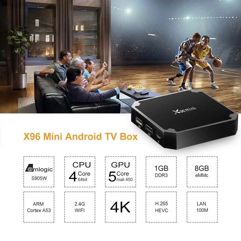 Smart tv Box X96 Mini 1 год IP tv подписка Android 7,1 Amlogic S905W четырехъядерный 2,4 ГГц 4K HD онлайн медиаплеер телеприставка