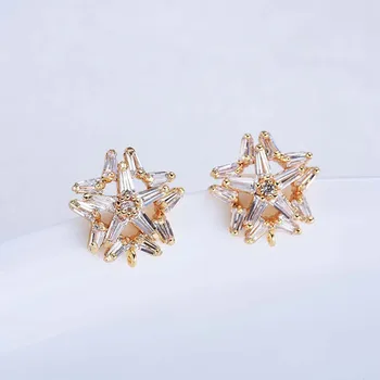 

4pcs 12mm 24k Gold Color Brass with Zircon Pentagram star Stud Earrings High Quality Jewelry Findings Accessories