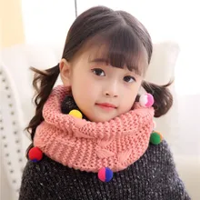Вязаный шерстяной шарф с помпоном и кольцами для девочек и мальчиков; зимние теплые шарфы; детская одежда с воротником для малышей; аксессуары