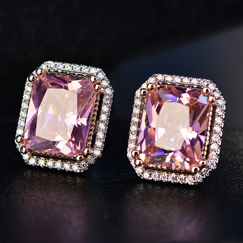 Top Quality Silver Jewelry Sets Pink Quartz Cubic Zircon Ring Earrings Necklace Wedding Exquisite Jewelry Wholesale FCGJHW 3
